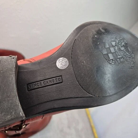 Vince Camuto Equestrian Boots 7.5 Brown Leather Knee High Studded Western Riding - Picture 12 of 14